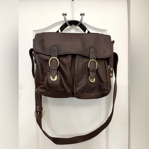 Wilsons 90s Vintage Leather Dark Brown Satchel Messenger Bag